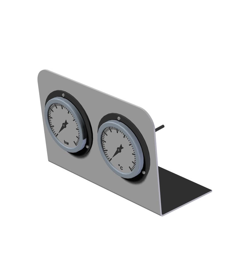 THERMOMETER AND PRESSURE GAUGE ON FRONT OF BOILER